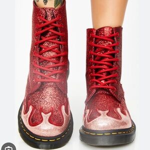 1460 Pascal Red Glitter Flame Boots - Discontinued